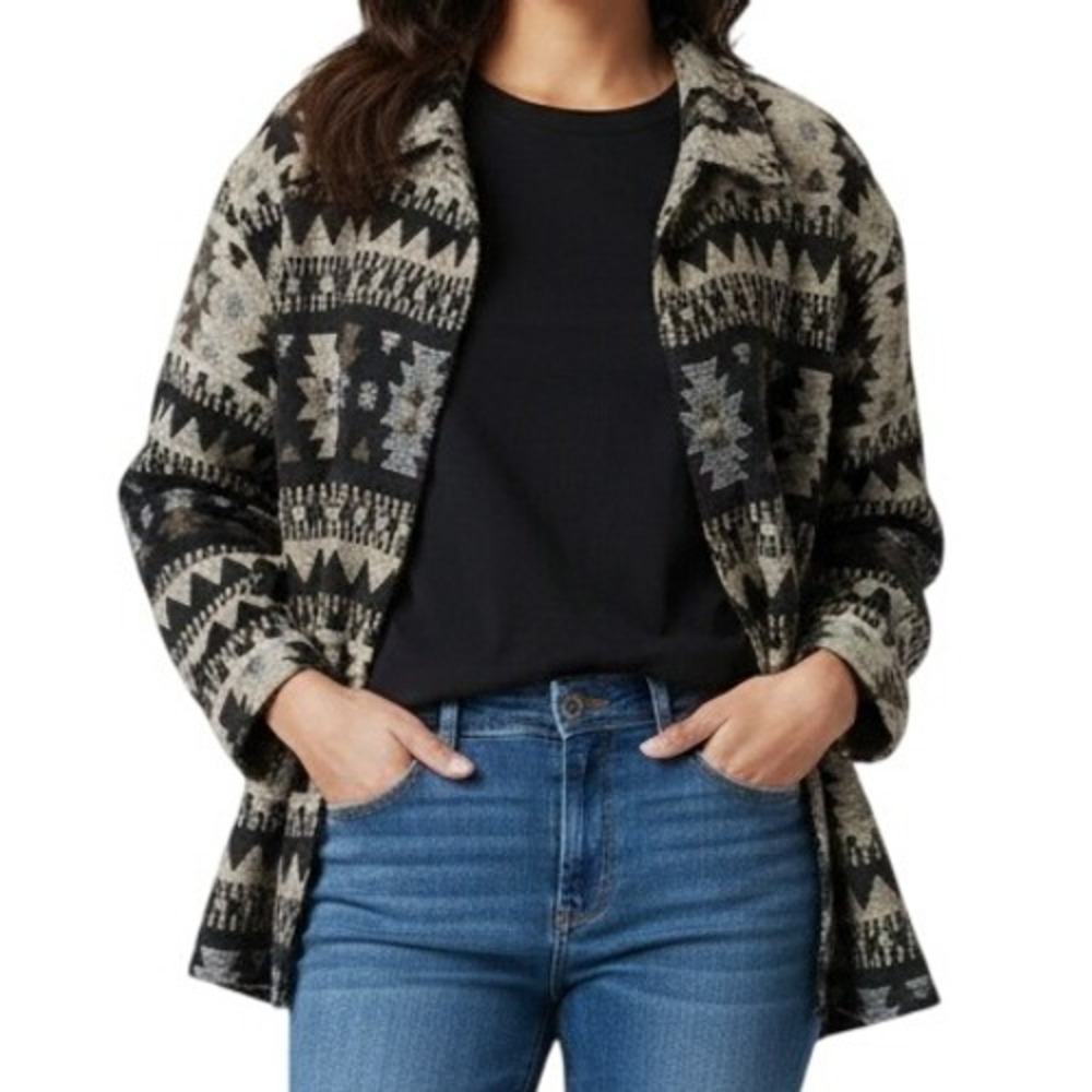 Tantrums Jacket Womens XL Southwestern Tapestry Print Collared Pockets